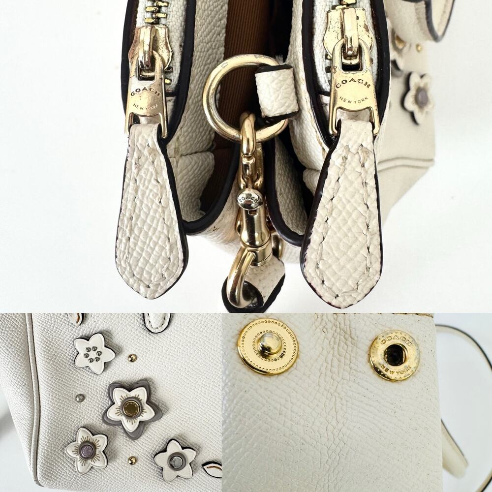 Coach Mini Surrey Carryall Crossgrain Leather Floral Applique Crossbody Chalk - Picture 13 of 16